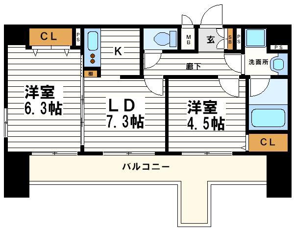 ダイアパレス清水谷(2LDK/7階)の間取り写真