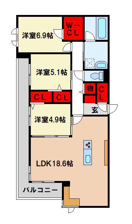 シャーメゾン美しが丘(3LDK/2階)の間取り写真