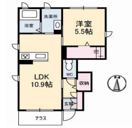 ワサンタ C棟(1LDK/1階)の間取り写真