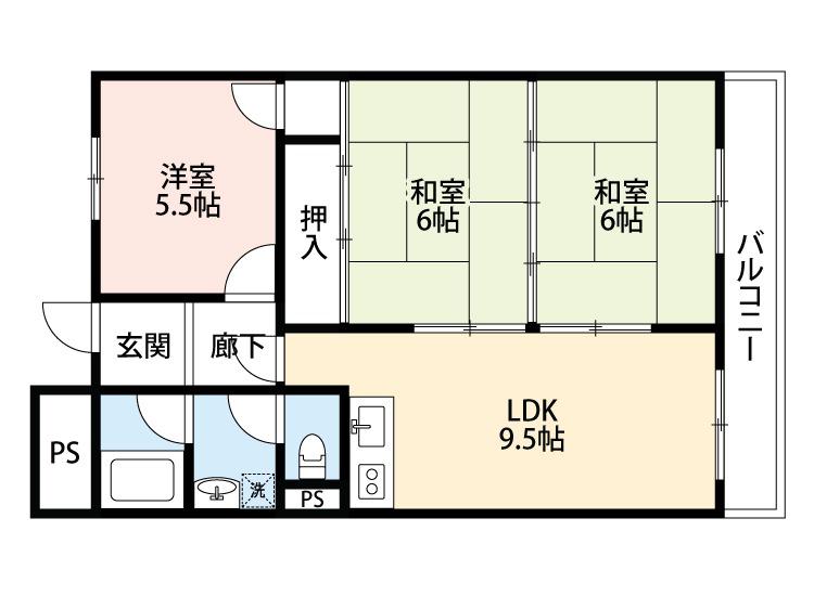 ユーハイツ長野(3LDK/1階)の間取り写真