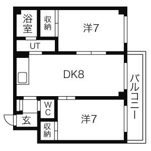ビューティーハイム西野(2DK/4階)の間取り写真