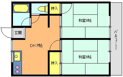 シティーハイムフォーサム(2DK/2階)の間取り写真