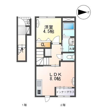 翠月荘 つむぎ(1LDK/2階)の間取り写真