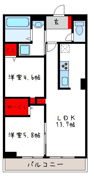 ヴィヴレウーノ(2LDK/2階)の間取り写真