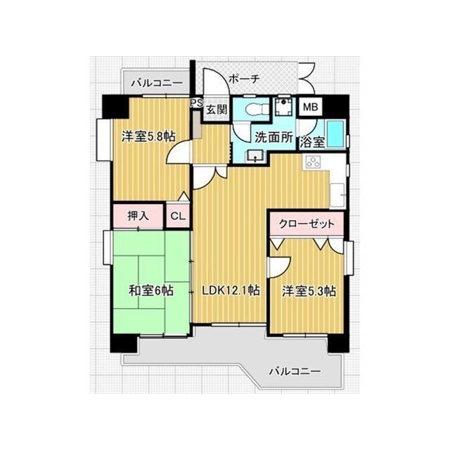 ライオンズマンションリバーサイド久留米(3LDK/3階)の間取り写真