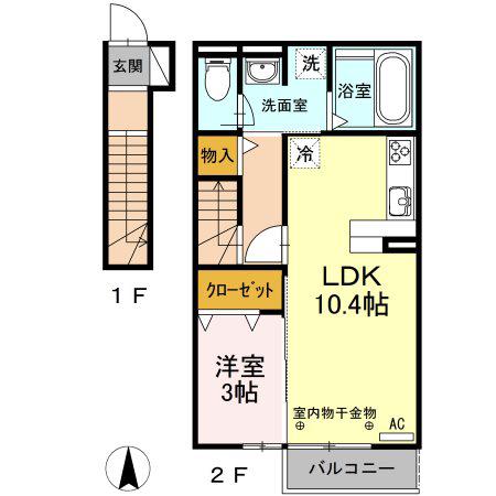ドエル上西(1LDK/2階)の間取り写真