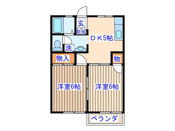 サークルライト(2DK/2階)の間取り写真