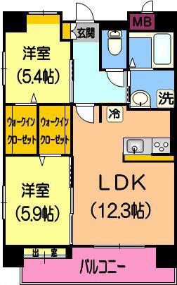 リュミエール健軍(2LDK/7階)の間取り写真