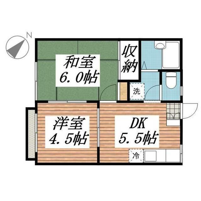 コーポアサヒ(2DK/2階)の間取り写真
