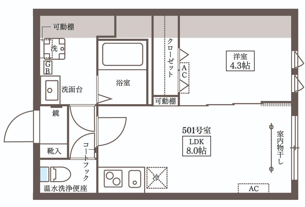 COCOCUBE大井町II(1LDK/5階)の間取り写真