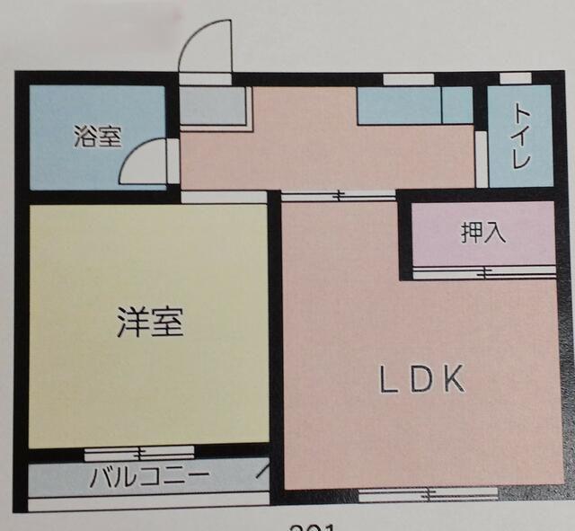 オーロラ相模原ビル(1LDK/3階)の間取り写真