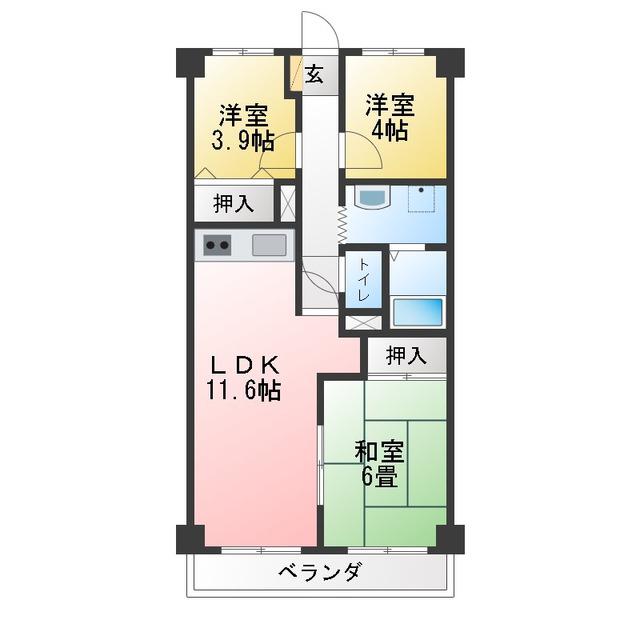 ルックハイツ藤代(3LDK/12階)の間取り写真