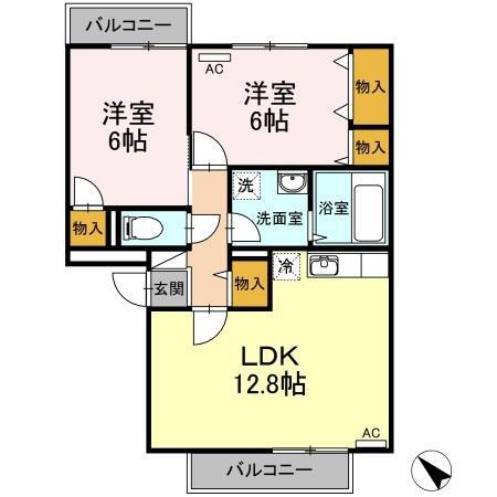 アドミレー樹太 D棟(2LDK/3階)の間取り写真