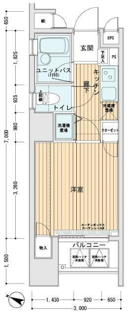 メインステージ東日本橋Ⅱ(1K/3階)の間取り写真