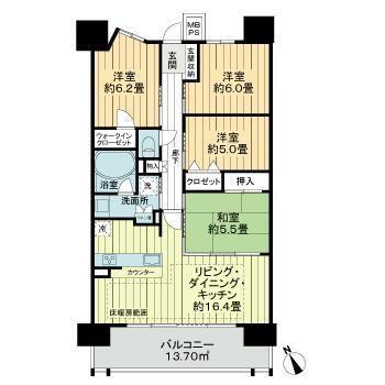 ライオンズ半田プレステージレジデンス(4LDK/5階)の間取り写真
