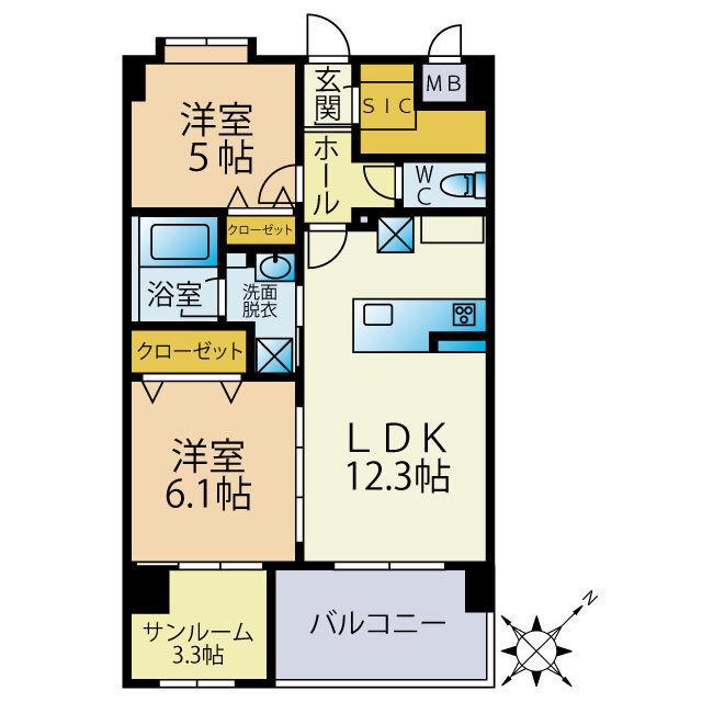 SUN・BLESSO塩原(2SLDK/2階)の間取り写真