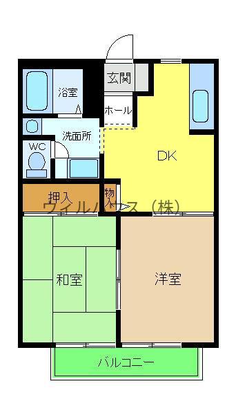 ハイツ・花のこみち B棟(2DK/1階)の間取り写真