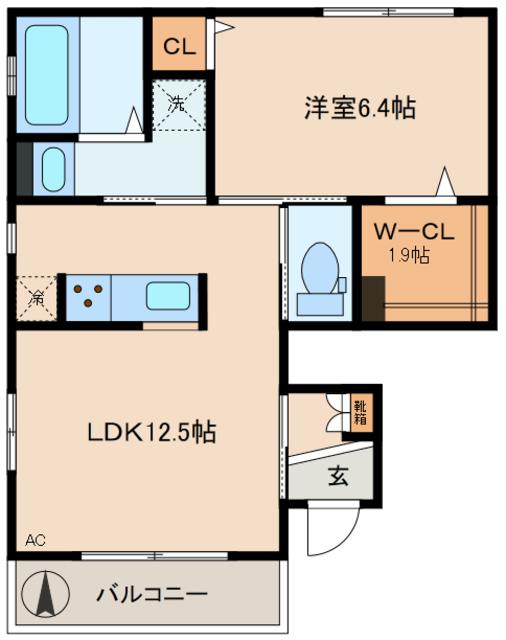 ディアーナ A棟(1LDK/1階)の間取り写真