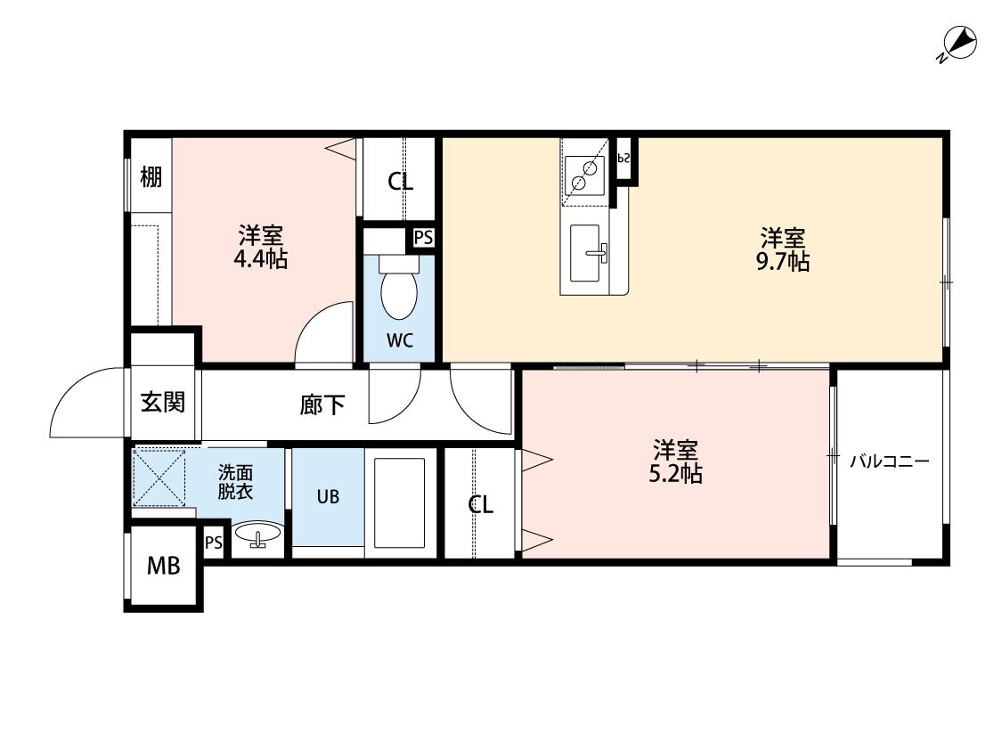 MIRAISM東本浦(2LDK/2階)の間取り写真