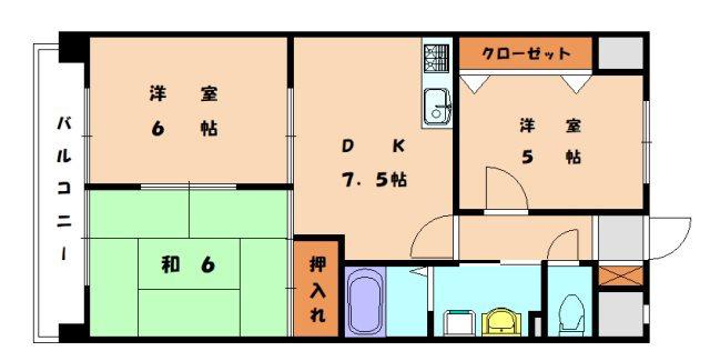 ディライト赤間駅前(3DK/7階)の間取り写真