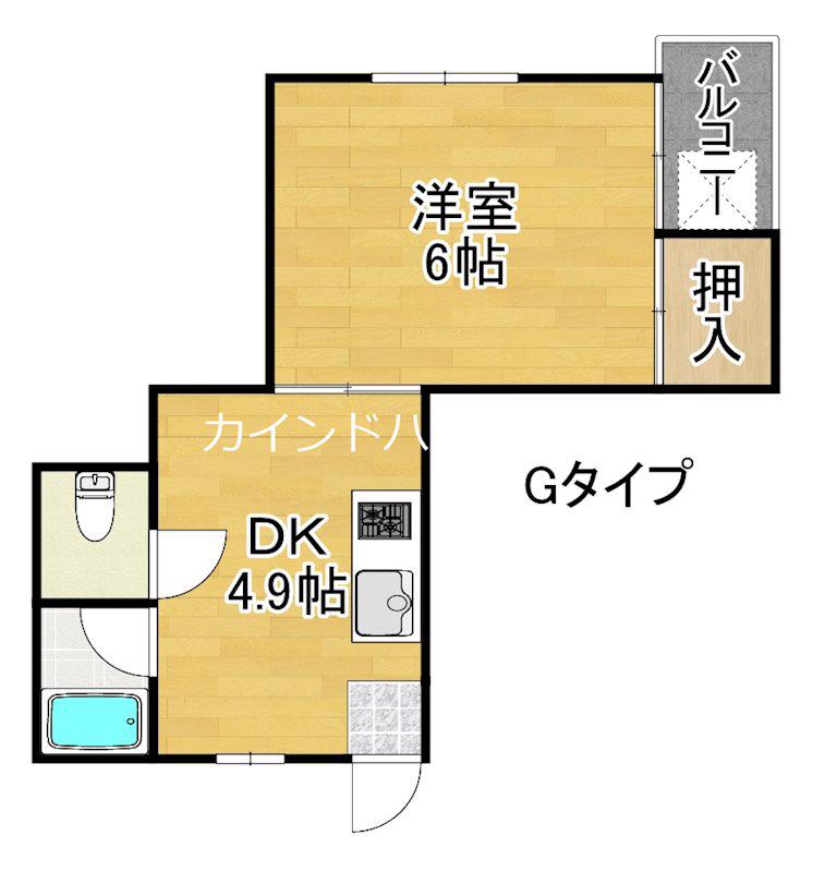 キャピタル住之江公園(1DK/1階)の間取り写真