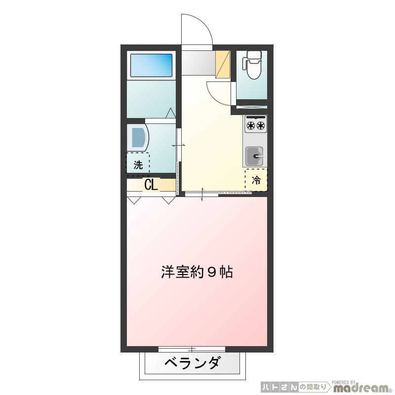 グランシュール四谷(1K/1階)の間取り写真