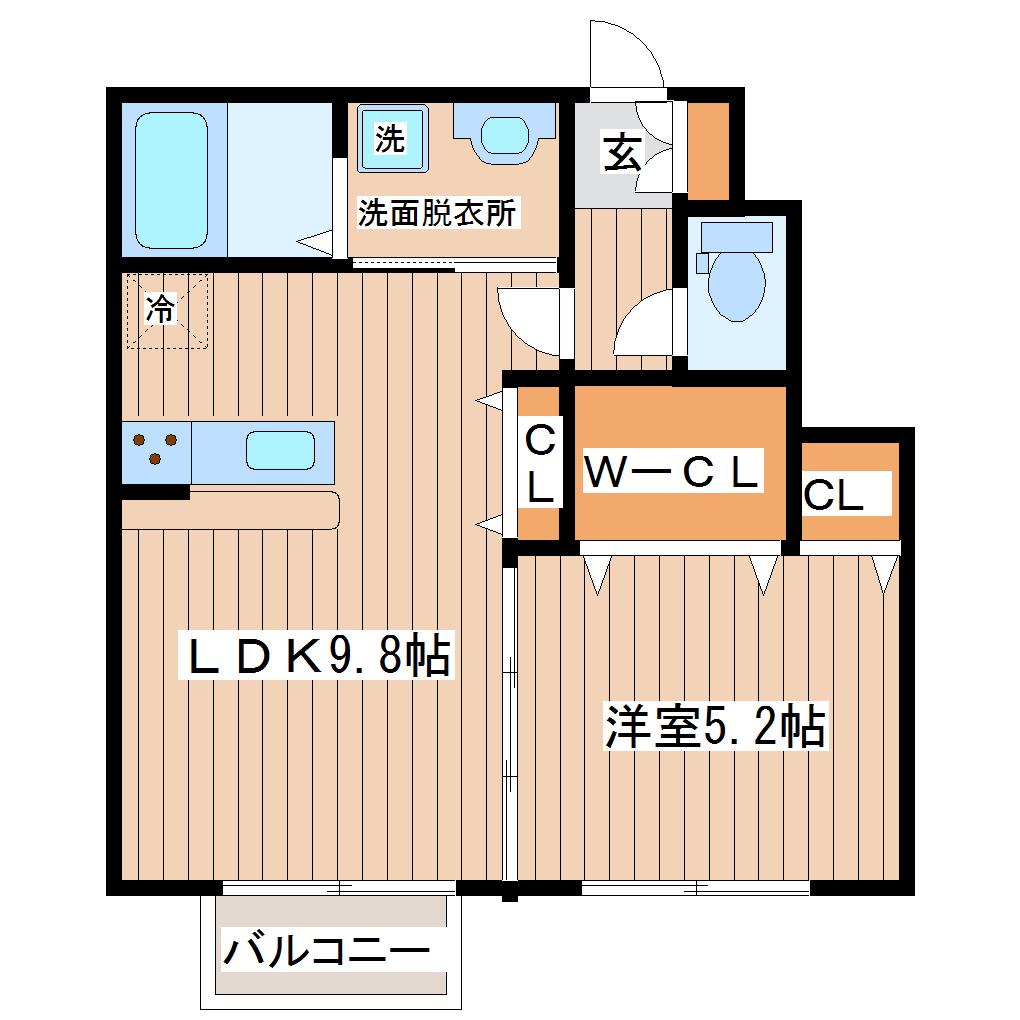 ディアコートA棟(1LDK/1階)の間取り写真