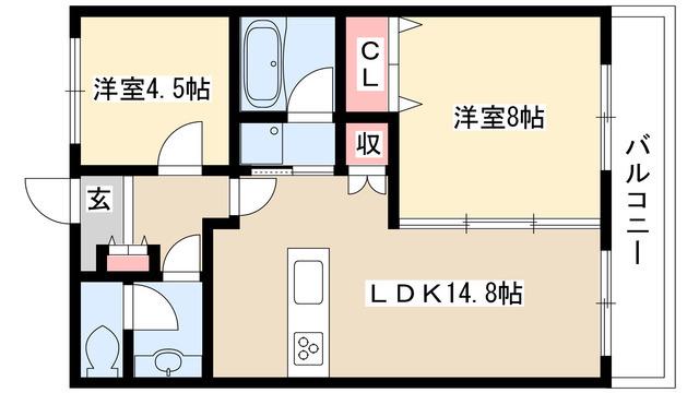 ロイヤルマンション社が丘(2LDK/3階)の間取り写真