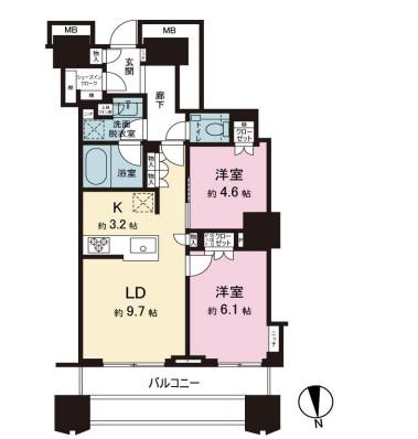 富久クロスコンフォートタワー(2LDK/24階)の間取り写真