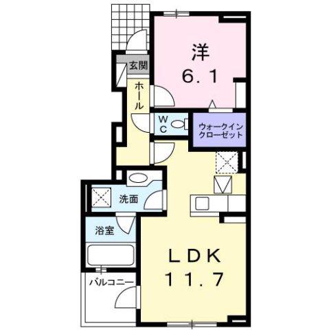 ロイヤルモアC(1LDK/1階)の間取り写真