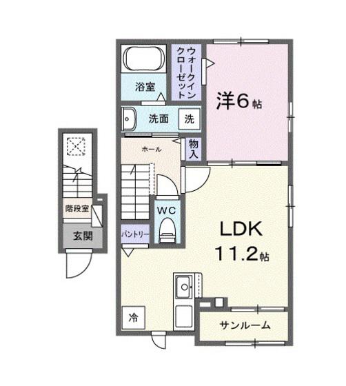 サウス・リモンE(1LDK/2階)の間取り写真