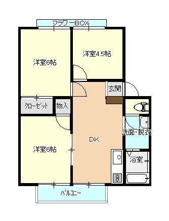 ラフォーレ小郡(3DK/2階)の間取り写真