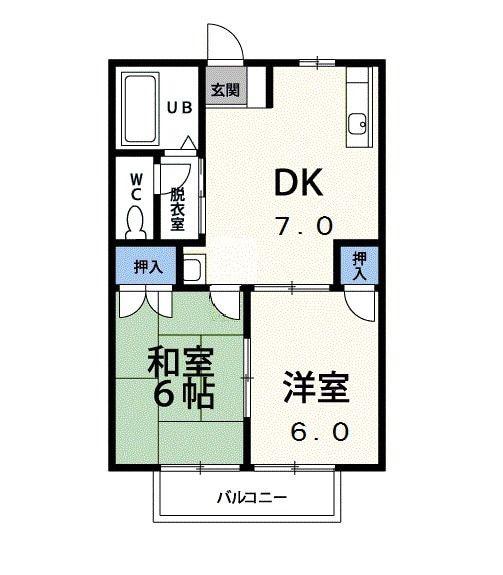 ハッピネスE(2DK/1階)の間取り写真