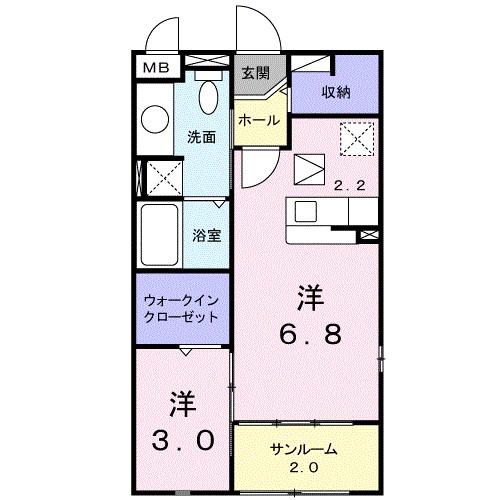サニープレイス1(1LDK/1階)の間取り写真