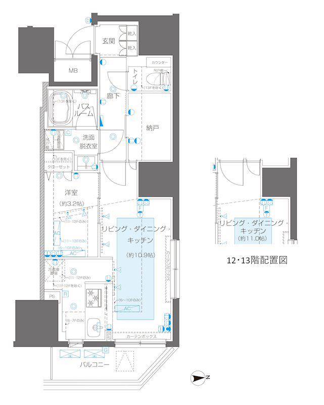 ZOOM信濃町(1LDK/12階)の間取り写真