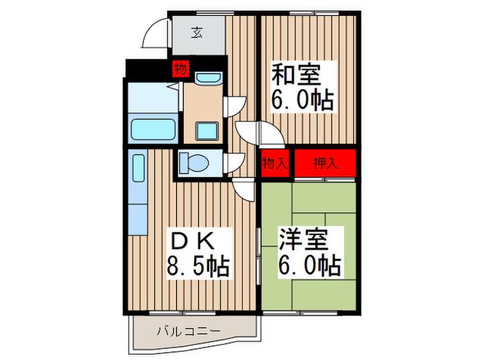 エフハイム3(2DK/3階)の間取り写真