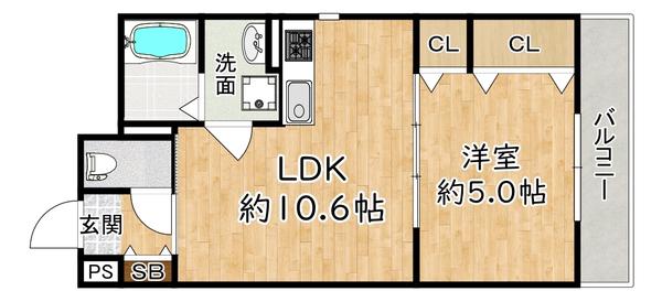 セレニティ加島4丁目A棟(1LDK/2階)の間取り写真
