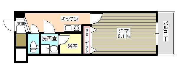 グランマレー(1K/1階)の間取り写真