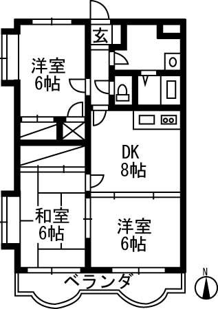 オークヒル関根(3DK/2階)の間取り写真