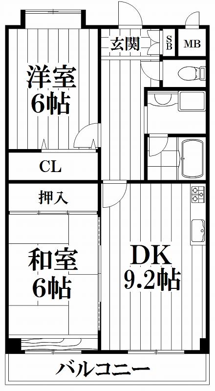 吉鴻ハイネスIII(2DK/2階)の間取り写真