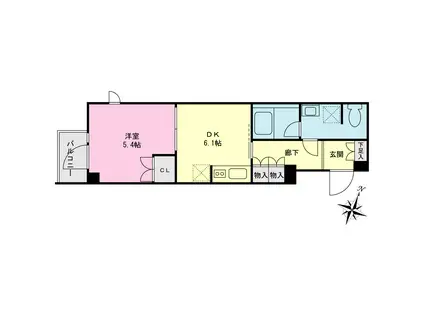 プライムネクサス梅屋敷(1DK/1階)の間取り写真