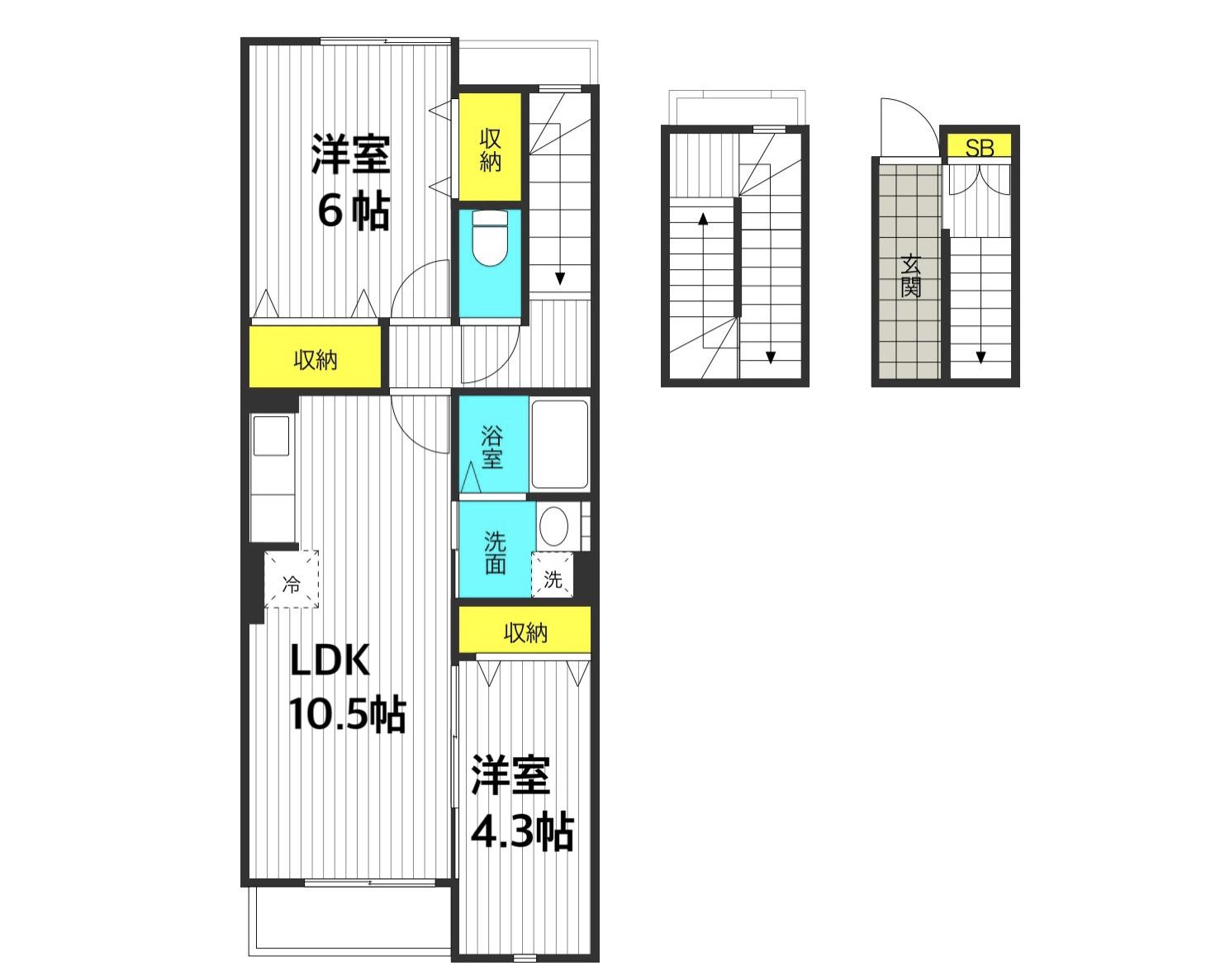 オーセンティック4(2LDK/3階)の間取り写真
