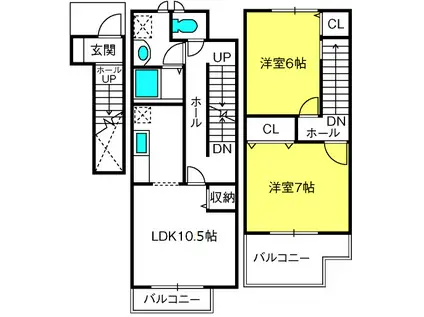 エレガンツァ ソーレ A(2LDK/2階)の間取り写真