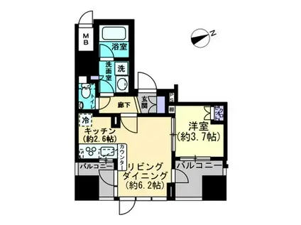 インプレストタワー芝浦エアレジデンス(1LDK/4階)の間取り写真