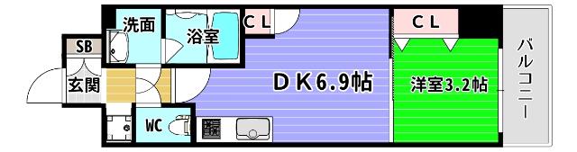DIMORA靭公園(1DK/13階)の間取り写真