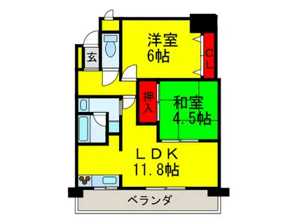 フェニックス堺東(2LDK/13階)の間取り写真