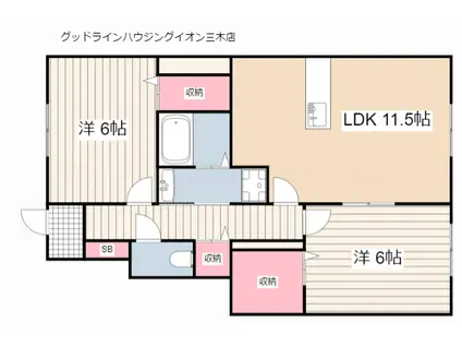 ソレーユ(2LDK/1階)の間取り写真