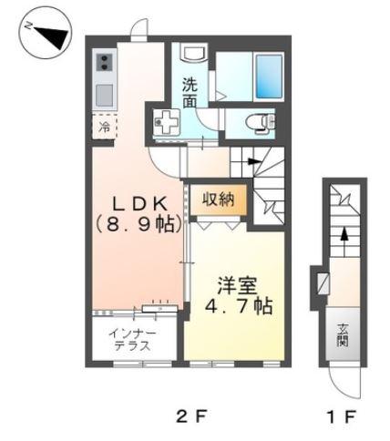 とさでん交通後免線 篠原駅(高知) 徒歩7分 2階建 築3年(1LDK/2階)の間取り写真