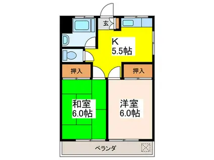 孔雀コーポ(2K/2階)の間取り写真