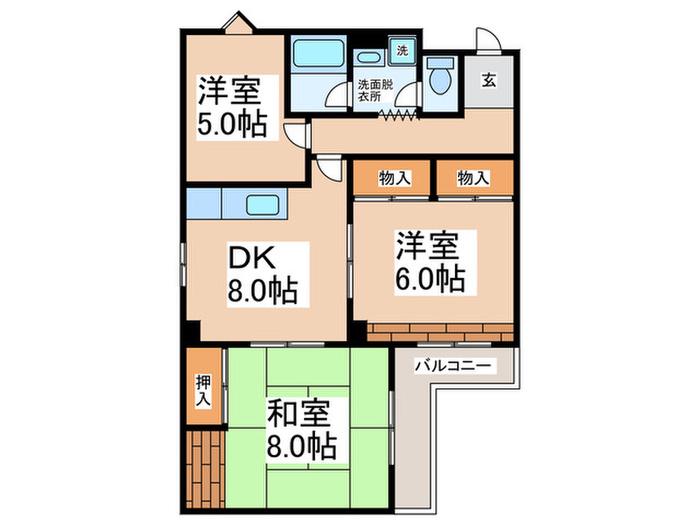 カサボニータ樽井(3DK/1階)の間取り写真